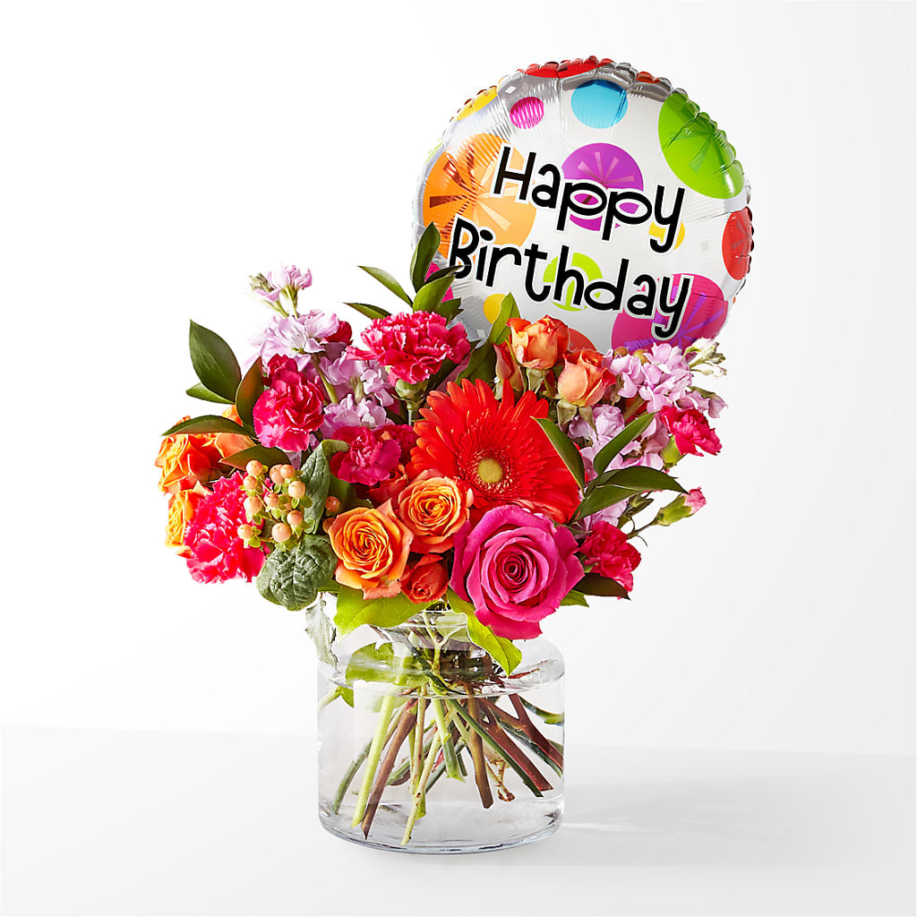Fiesta Bouquet with Birthday Balloon – Flowerland, Athol MA