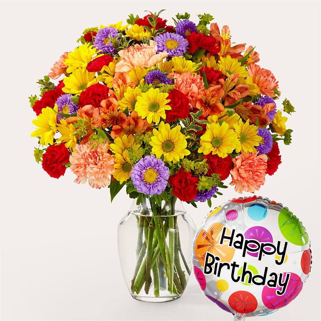Kaleidoscope Bouquet with Birthday Balloon – Flowerland, Athol MA