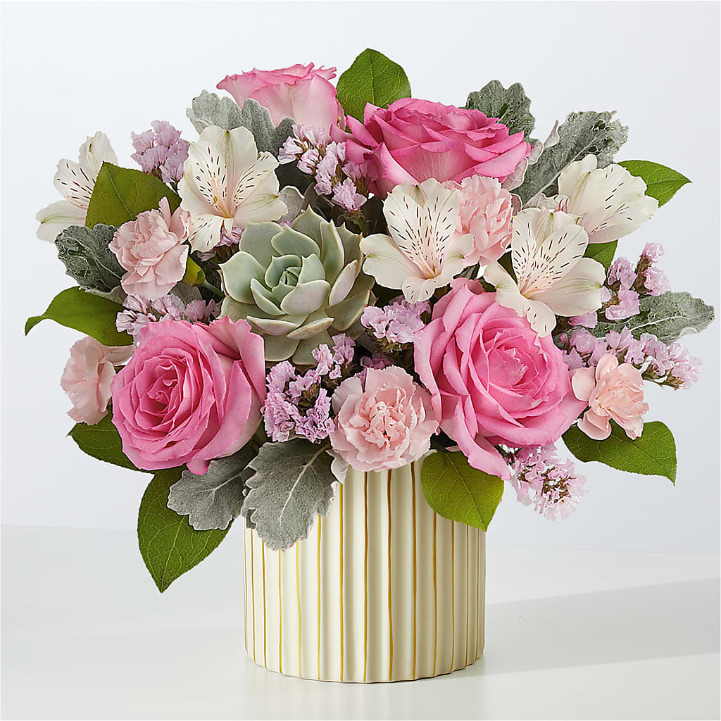 Dusty Rose Bouquet with Ivory Vase – Flowerland, Athol MA