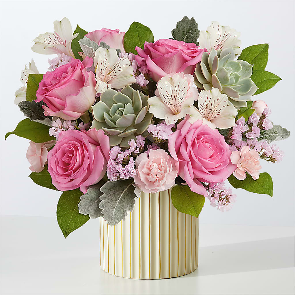 Dusty Rose Bouquet with Ivory Vase – Flowerland, Athol MA