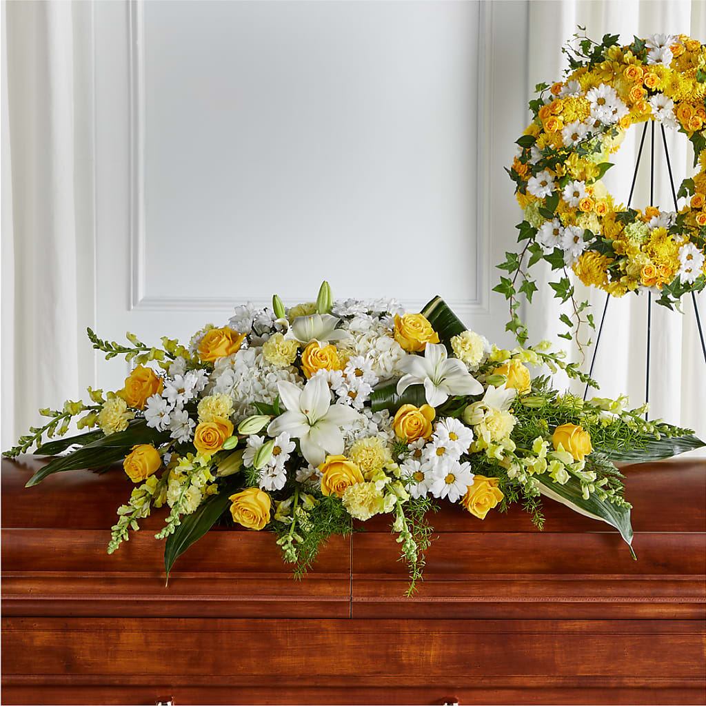 Golden Harmony Casket Spray – Flowerland, Athol MA