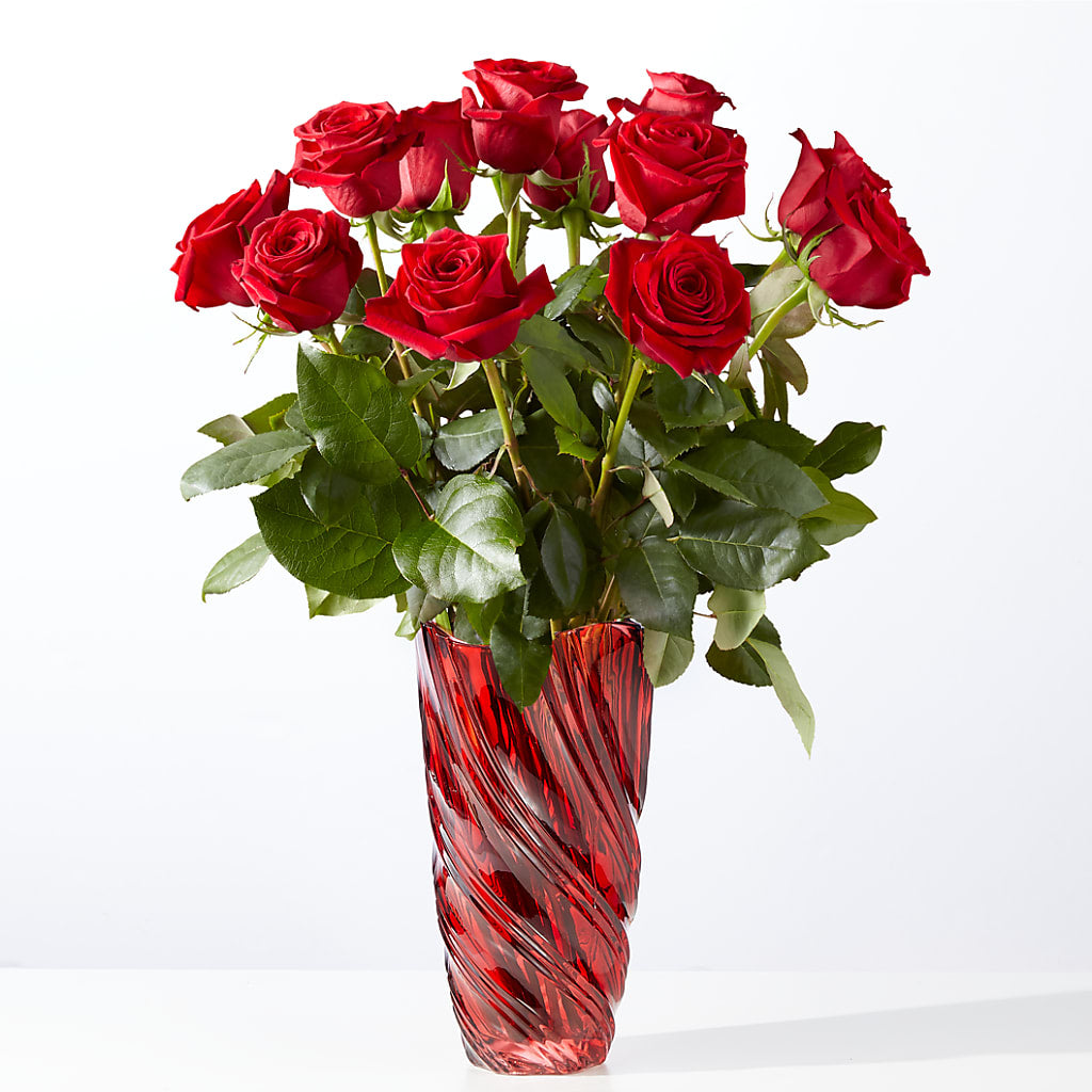 Classic Love Red Rose Bouquet with Luxe Swirl Vase – Flowerland, Athol MA