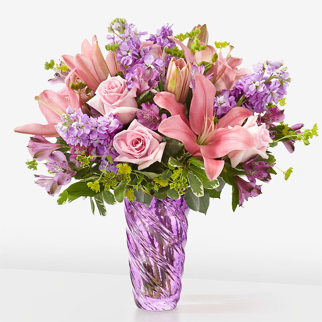 Precious Petals Bouquet with Luxe Swirl Vase – Flowerland, Athol MA