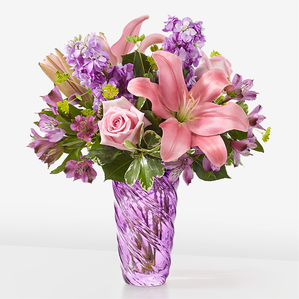 Precious Petals Bouquet with Luxe Swirl Vase – Flowerland, Athol MA